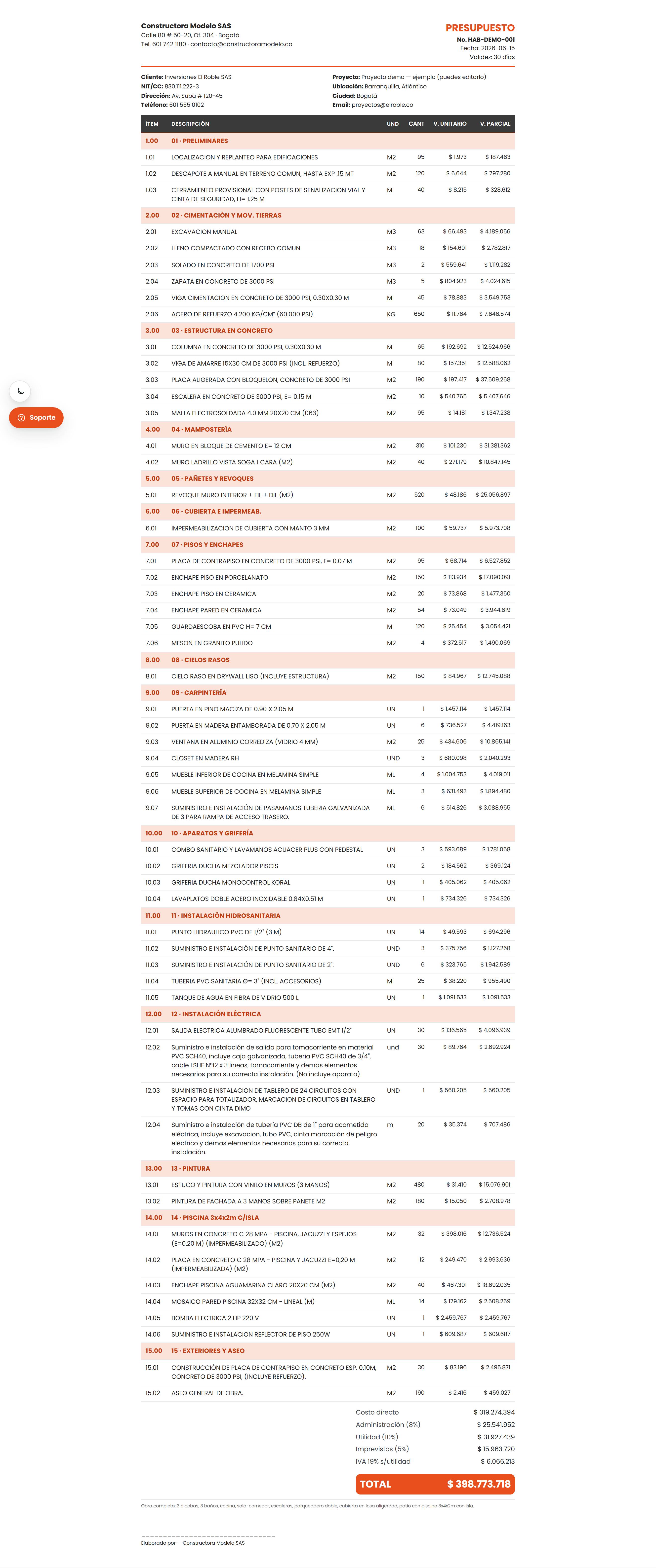 Takeoff de Revit/BIM y Excel — Cota by Habito